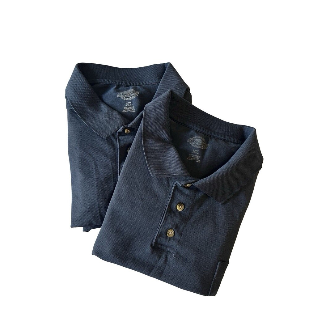 2 Dickies Men’s XL Navy Blue Short Sleeve Work Polo Shirts Pocket Lot
